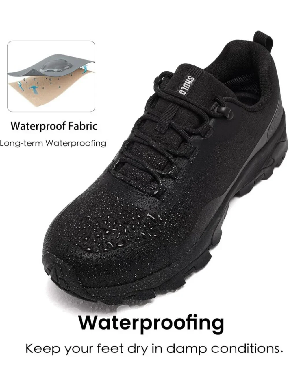 Men's Black Trekking Shoes Low Top Round Toe Non Slip Zipper Hiking Boot